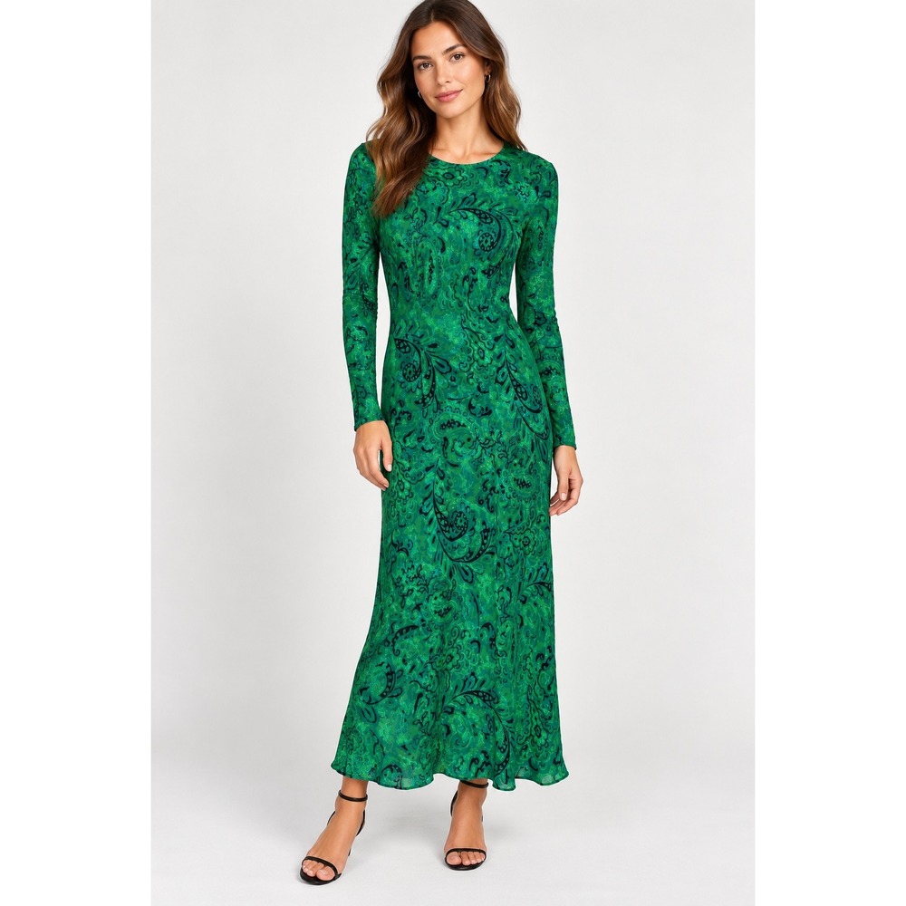 Zara Fairy Jacquard Maxi Dress Size S Green Mermaidcore Art to Wear Body‎ Con